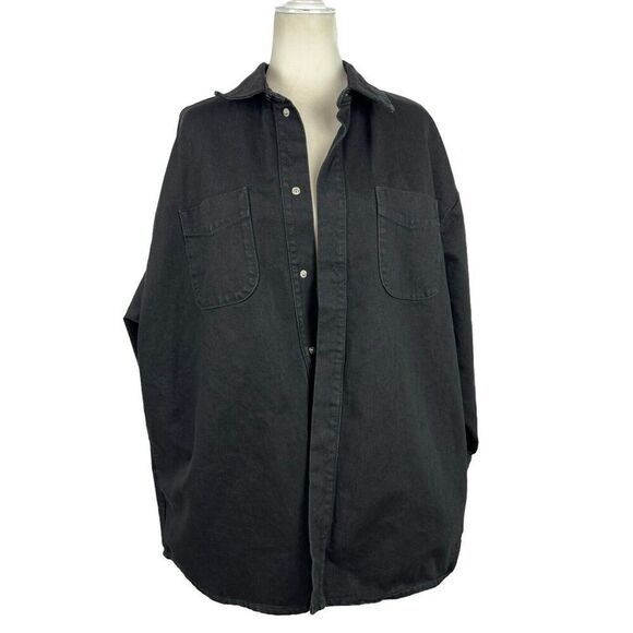 Good American Black Denim Shacket Jacket Oversized Size 1/2 Minimalist GWS999P - Picture 1 of 14
